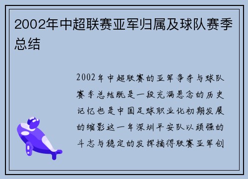 2002年中超联赛亚军归属及球队赛季总结