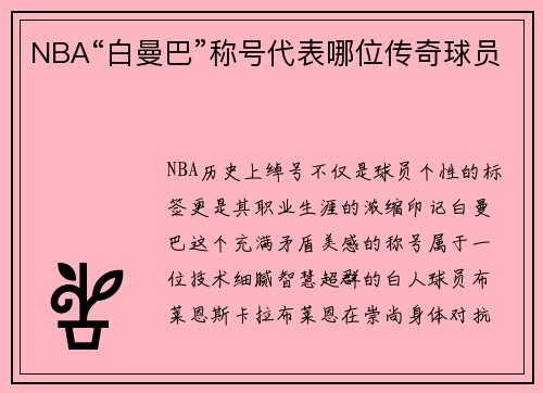 NBA“白曼巴”称号代表哪位传奇球员